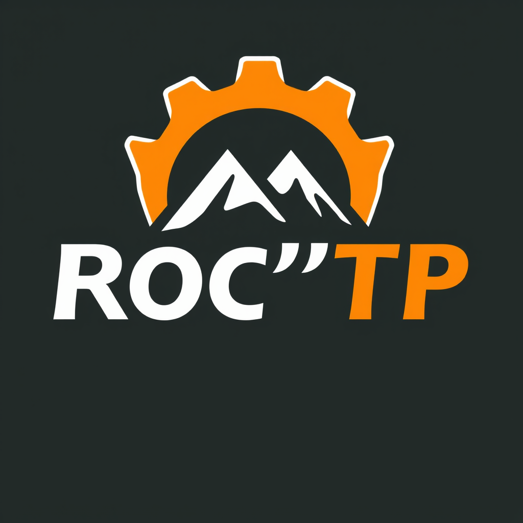Main logo studio: nom ROC'TP logo forme engin