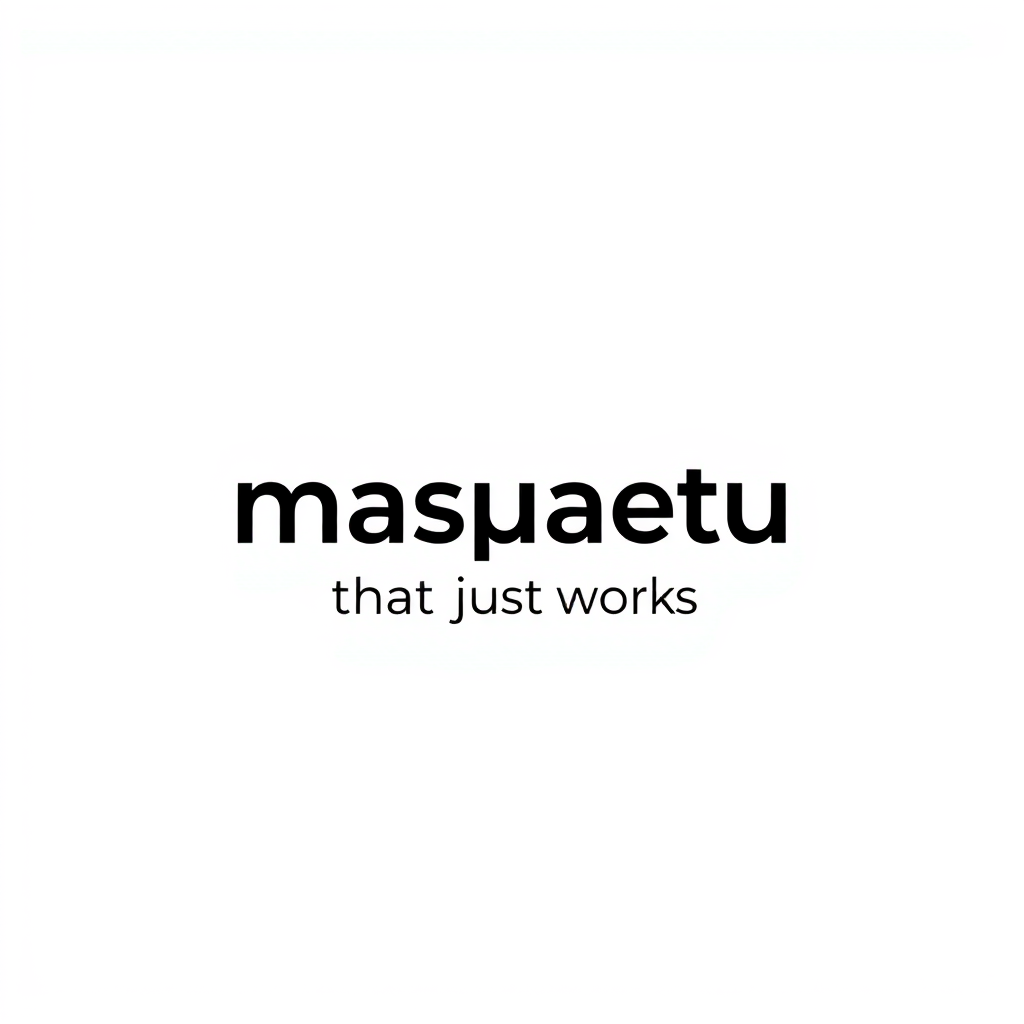 Wordmark Logo idea: wordmark logo of masquetu - a simple crm that just works , bold clean typography, flat vector logo, centered, solid white background, high contrast, p