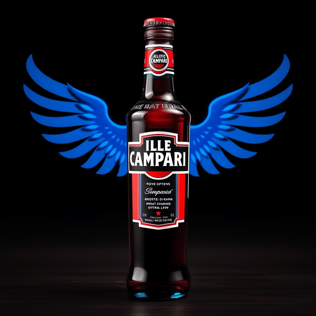 Main logo studio: Atletico Campari. Voglio che ci siano un teschio Punk, una bottiglietta di campari, con colori dominanti nero Blue bianco. (Il campari rosso😅