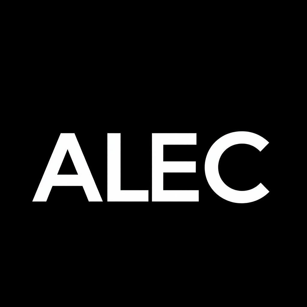 Main logo studio: Create a distinctive typographic and graphic logo for “ALEC”. Keep the four letters readable, with custom letterforms rather than a standard font. Int