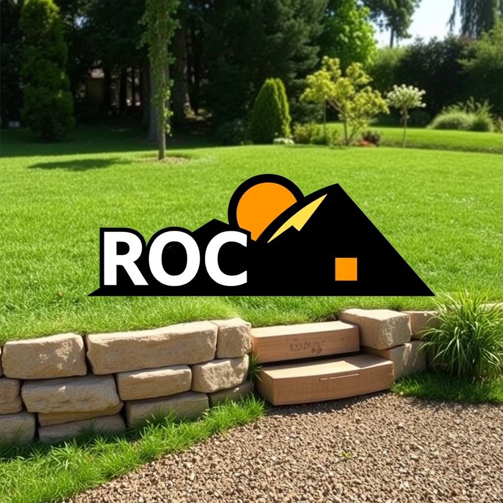 Main logo studio: ROC'TP entreprise de terrassement-assainissement-paysage logo godet pelleteuse