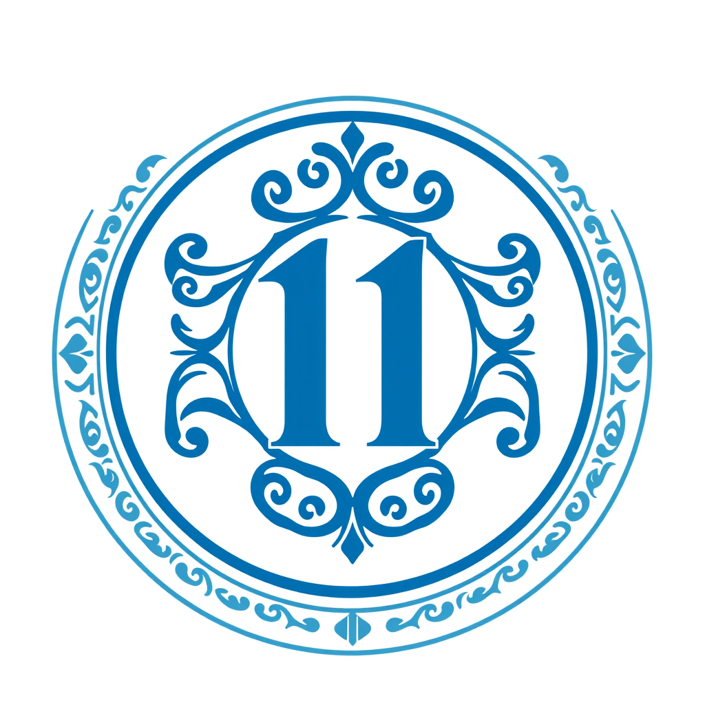 Emblem Logo idea: emblem logo of make the number 11 but it looks like the back of a soccer jersey number but make it sea blue , intricate crest seal badge design, symme