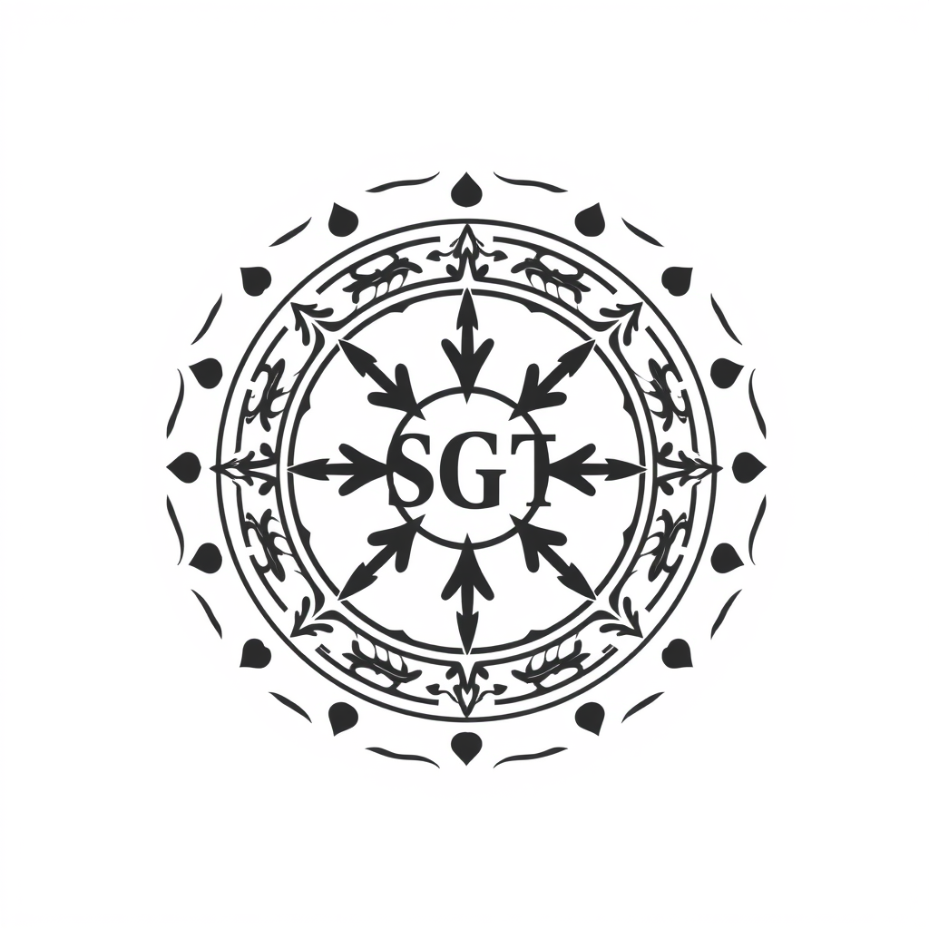 Emblem Logo idea: emblem logo of tambay ng SGT , intricate crest seal badge design, symmetrical emblem, detailed border ornament, flat vector logo, centered composition