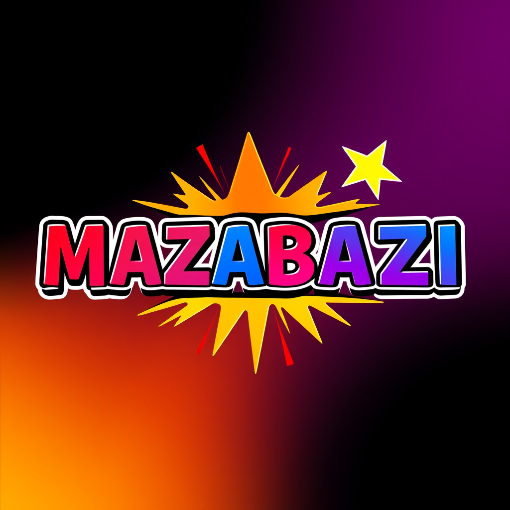 Main logo studio: Create a premium viral entertainment logo for “MAZABAZI”. Show MAZABAZI only once, bold and perfectly spelled. Use a bright colorful gradient backgrou