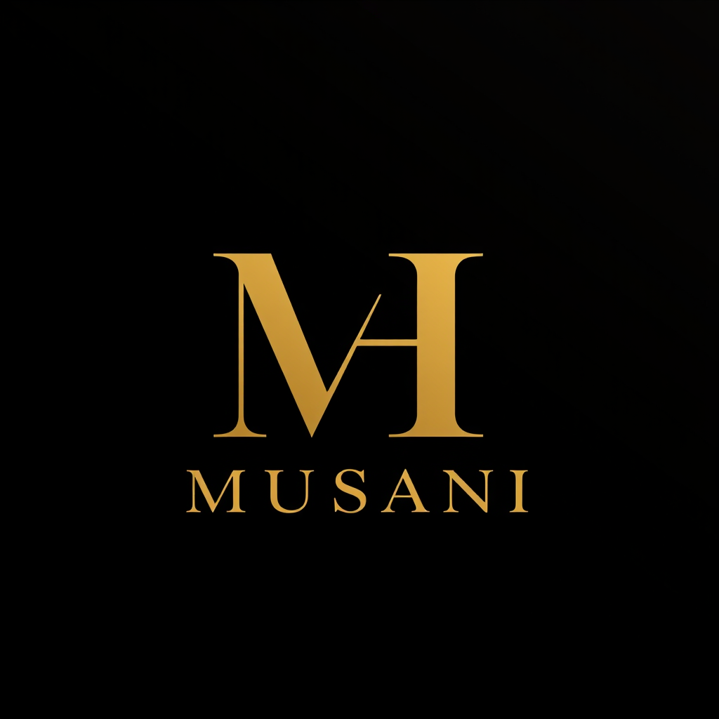 Main logo studio: Create a premium luxury cosmetic logo for MUSANI HERBAL. Design a unique, bold and elegant MH monogram using the letters M and H combined into one bea