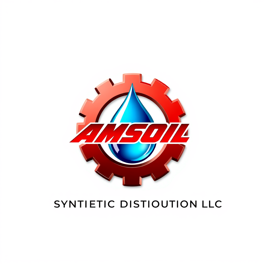 3D Logo idea: 3D logo for Amsoil Synthetic Distribution LLC , gear icon with oil drop, red and blue colors, bold professional automotive style , three-dimensional r