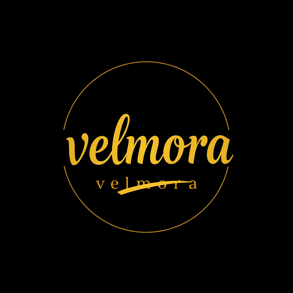 Main logo studio: Give me a brand logo which is very meaning ful and has a meaningful name with classic look yet effective arey , and brand name is "velmora" with black