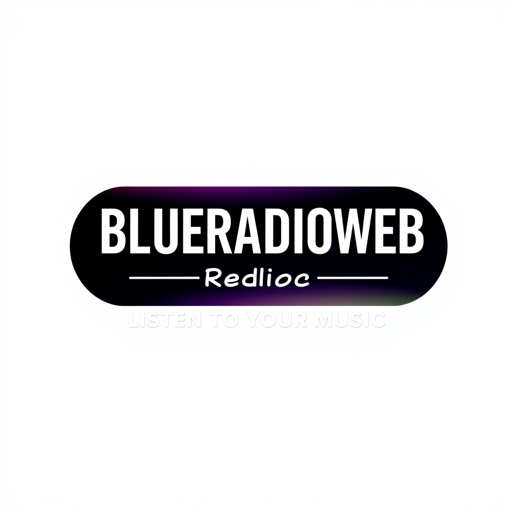 Gradient Logo idea: gradient logo for Générer un logo radio de forme rectangulaire écrit en 3D en blanc BLUERADIOWEB avec le slogan LISTEN TO YOUR MUSIC , smooth color gr