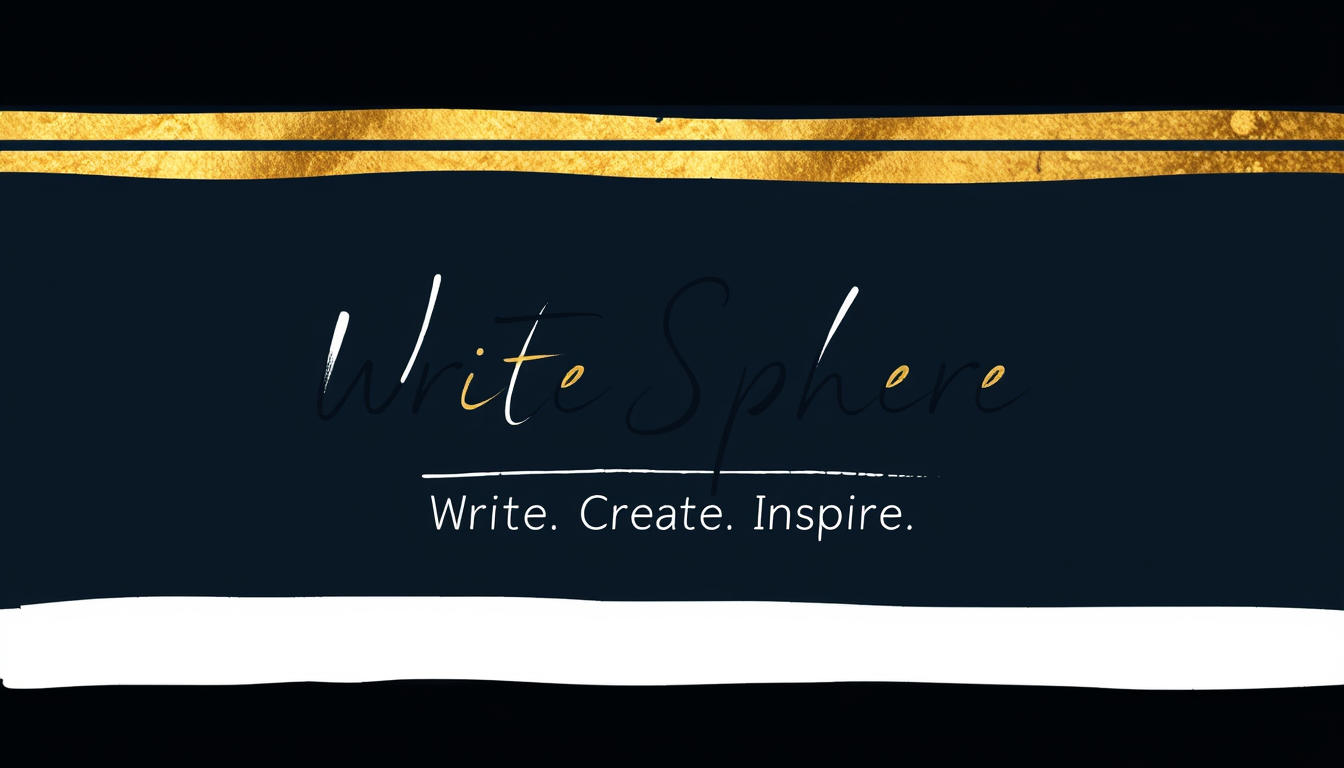 Main logo studio: Create a YouTube channel banner for “WriteSphere” in 2560×1440 resolution. Keep “WriteSphere” and the tagline “Write. Create. Inspire.” SMALL and cent