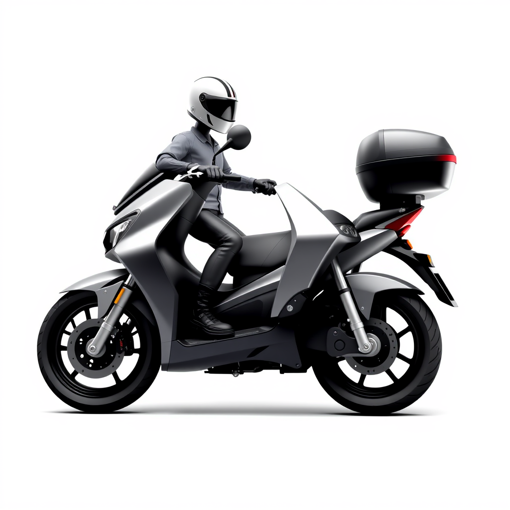 3D Logo idea: 3D logo for Uber moto Sps con un personaje y una moto , three-dimensional render, realistic depth and shadows, glossy or metallic surface, dramatic li