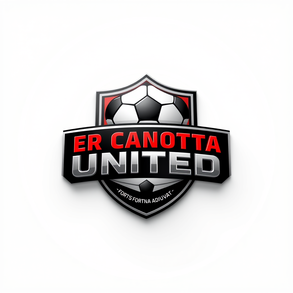 3D Logo idea: 3D logo for Crea un logo di una squadra di fantacalcio. Inserisci nel logo il nome della squadra "ER CANOTTA UNITED", e anche il motto latino "Fortis