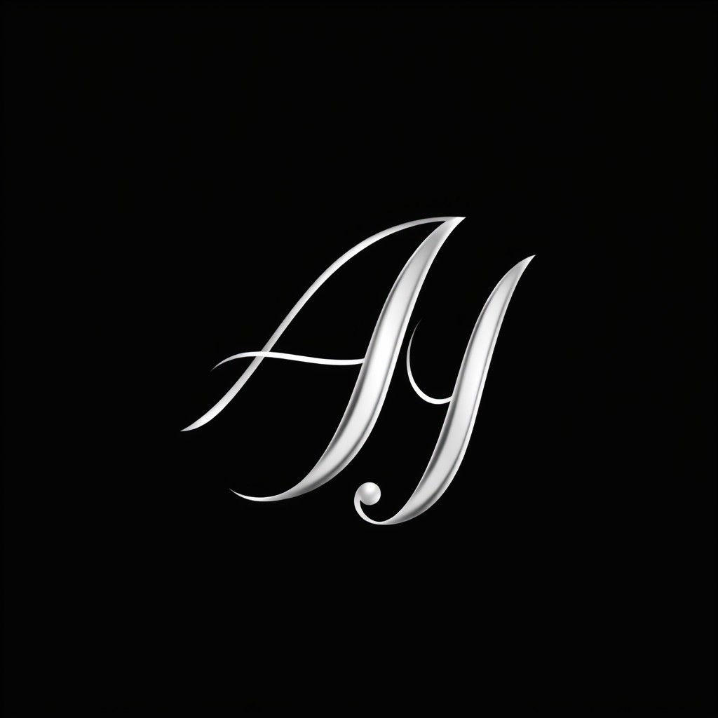 Main logo studio: Design a sophisticated luxury logo featuring the initials “AJ”. Keep both A and J clearly readable while elegantly overlapping to form a refined monog