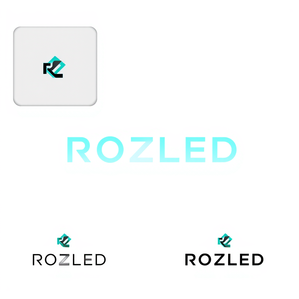 Minimalist Logo idea: minimalist logo, simple geometric mark for Create 9 sleek logo concepts for “ROZLED”. Premium minimalist agency aesthetic, bold custom typography, sub