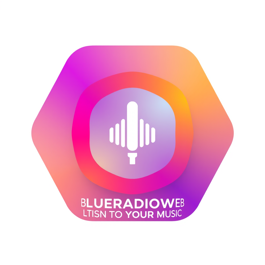 Gradient Logo idea: gradient logo for Générer un logo radio de forme hexagonal BLUERADIOWEB avec le slogan LISTEN TO YOUR MUSIC , smooth color gradient, modern vibrant co