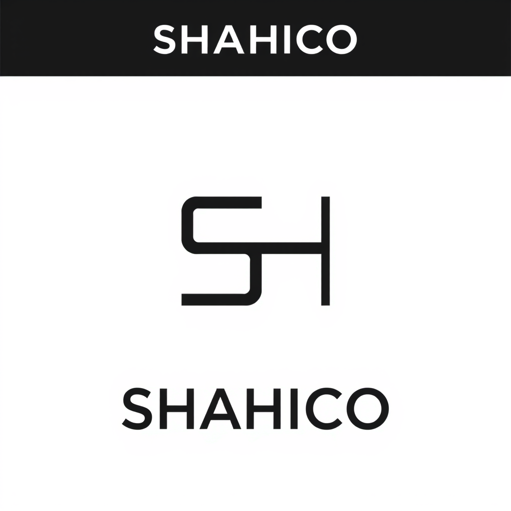Main logo studio: Design a professional minimalist logo for "SHAHICO". Create a precise geometric "SH" monogram inspired by industrial electrical schematics, circuit di