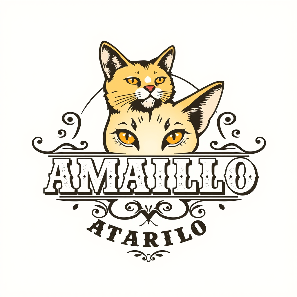 Vintage Logo idea: vintage retro logo for Logo de gatito amarillo , classic retro design, aged typography, hand-drawn vintage illustration style, ornamental flourishes,