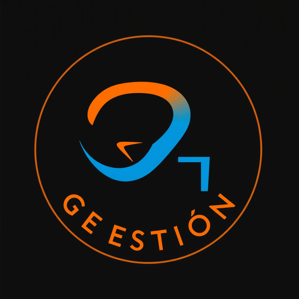 Main logo studio: Round Gestión: REpresentación comercial. Mi logo tiene una R (naranja)) y Gestión (Azul)