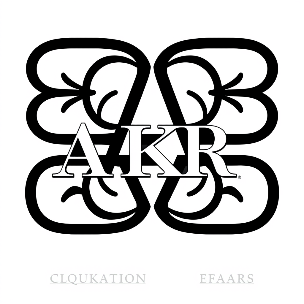 Monogram Logo idea: monogram logo combining the letters AKR, clothing and bags brands , elegant intertwined letterforms, flat vector logo, centered, solid white backgroun