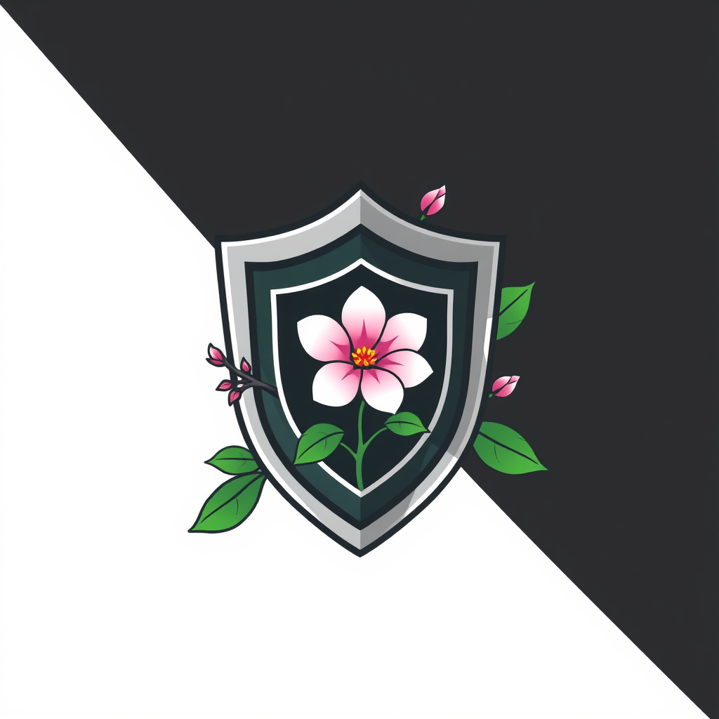 Main logo studio: CyberSecurity team emblem logo, a Sakura herb and shield, team name ViperSec
