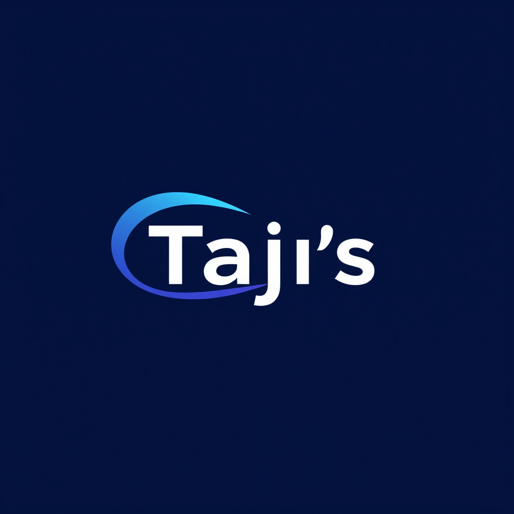 Main logo studio: simple abstract swoosh mark logo for a fintech company, gradient indigo Taj'S