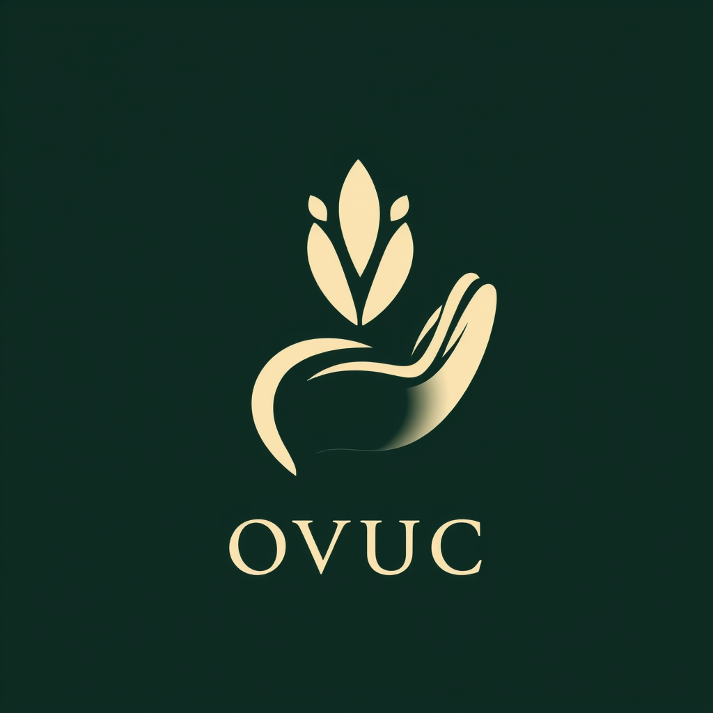 Main logo studio: Create an iconic luxury logo for “OVUC”, a premium dried fruit, nuts and gifting brand. Create a unique minimalist symbol merging the letter O, an abs
