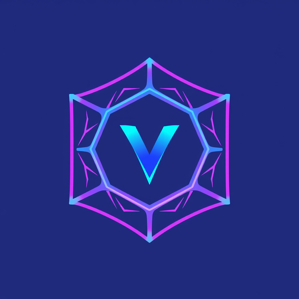 Main logo studio: detailled geometric icon logo for an AI tech channel named versatile.exe, blue and violet