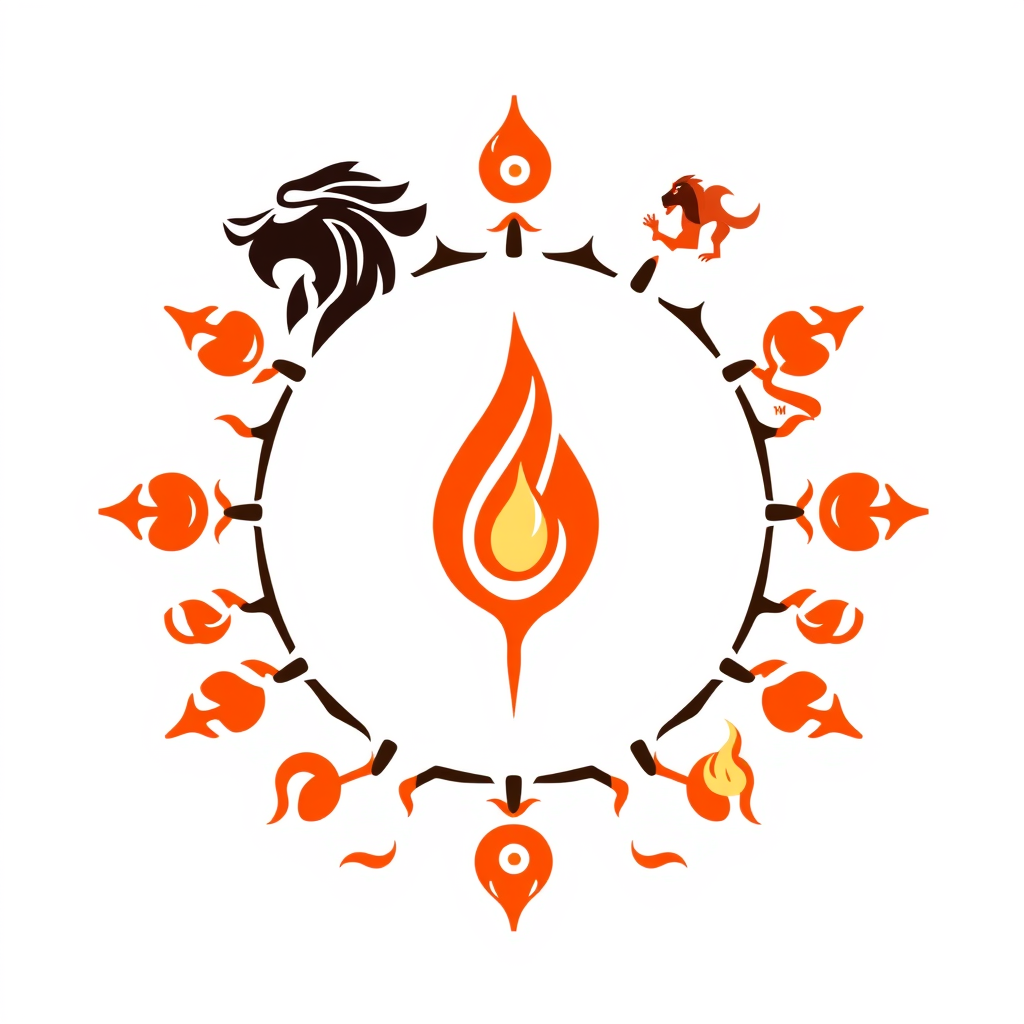 Minimalist Logo idea: minimalist logo, simple geometric mark for 🔥 FIRE — 24 Vamshas Simha — Lion Vyaghra — Tiger Ashva — Horse Mesha — Ram Mayura — Peacock sahasrara vans
