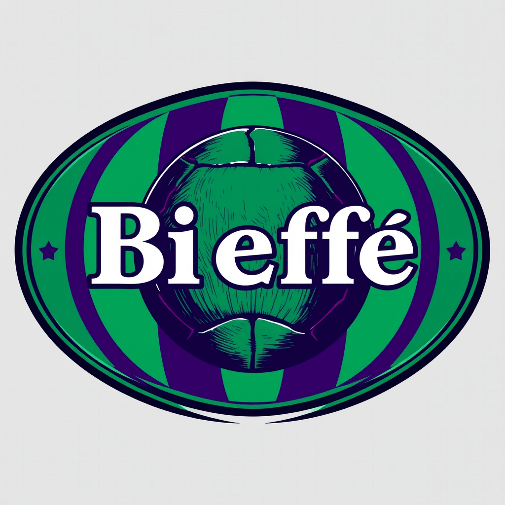 Main logo studio: Vintage 1900s football crest for "BiEffe". Oval badge shape, antique soccer style, old leather ball with visible seams, classic typography, emerald gr