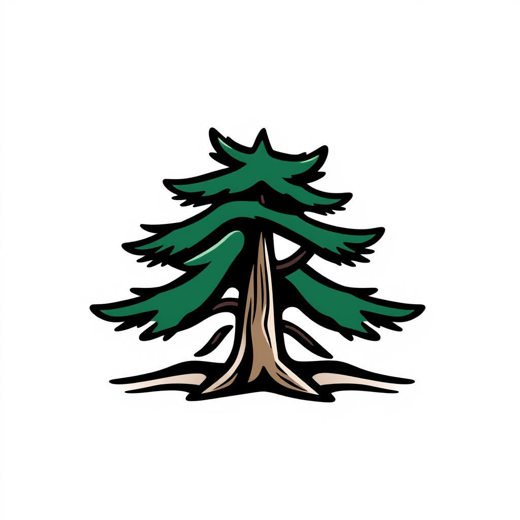 Cartoon Logo idea: cartoon style logo for Create a unique personal logo inspired by a pine tree, dreams, and architecture. Merge them into one original symbolic form, no