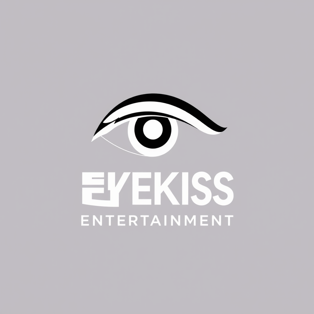Main logo studio: Create a professional K-pop entertainment company logo with the exact name “EYEKISS ENTERTAINMENT”. Make it look like a real Korean entertainment agen