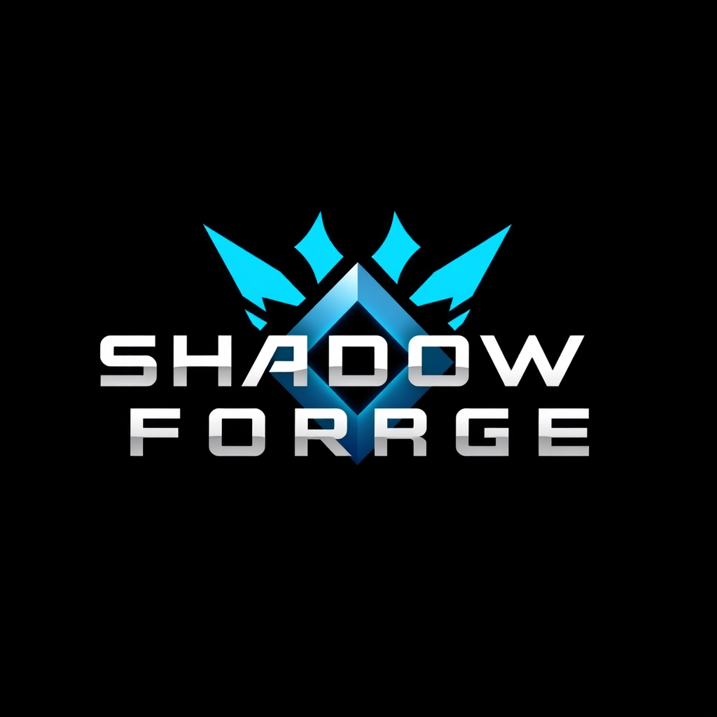 Main logo studio: Design a professional modern gaming logo for a fictional gaming brand named SHADOWFORGE. Create a bold distinctive symbol inspired by gaming and futur