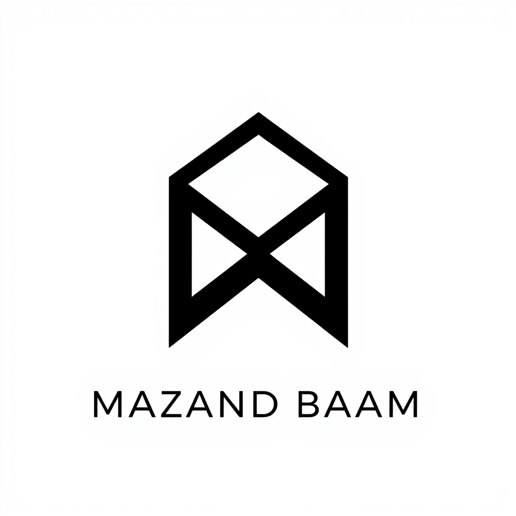 Main logo studio: Minimalist corporate logo for construction company MAZAND BAAM. Create a geometric MBM monogram. First M and last M are shorter; central B is much tal