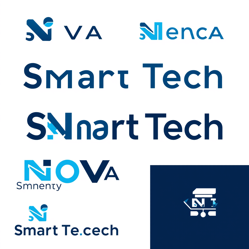Wordmark Logo idea: wordmark logo of Create multiple creative, modern, and professional logo concepts for an IT company named “Smart Tech Nova Technologies”. Design Requi