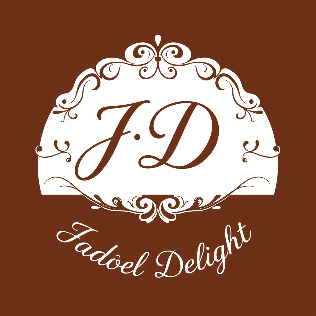 Main logo studio: Logo épuré et élégant pour la vente de pâtisserie. Écriture de type handwriting des initiales J D. Decorations fines et élégante en dessus et en desso