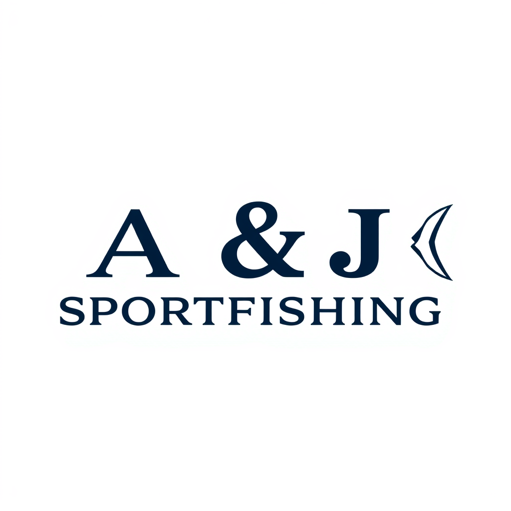 Wordmark Logo idea: wordmark logo of Exact text: A & J SPORTFISHING. , bold clean typography, flat vector logo, centered, solid white background, high contrast, professio