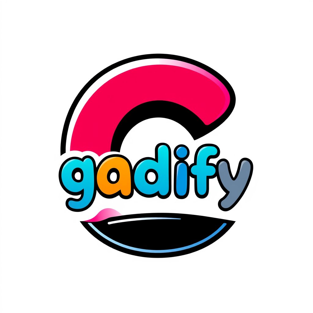 Cartoon Logo idea: cartoon style logo for my brand name is gadify. I want a logo with the letter G , fun cartoon illustration, bold black outlines, bright saturated colo