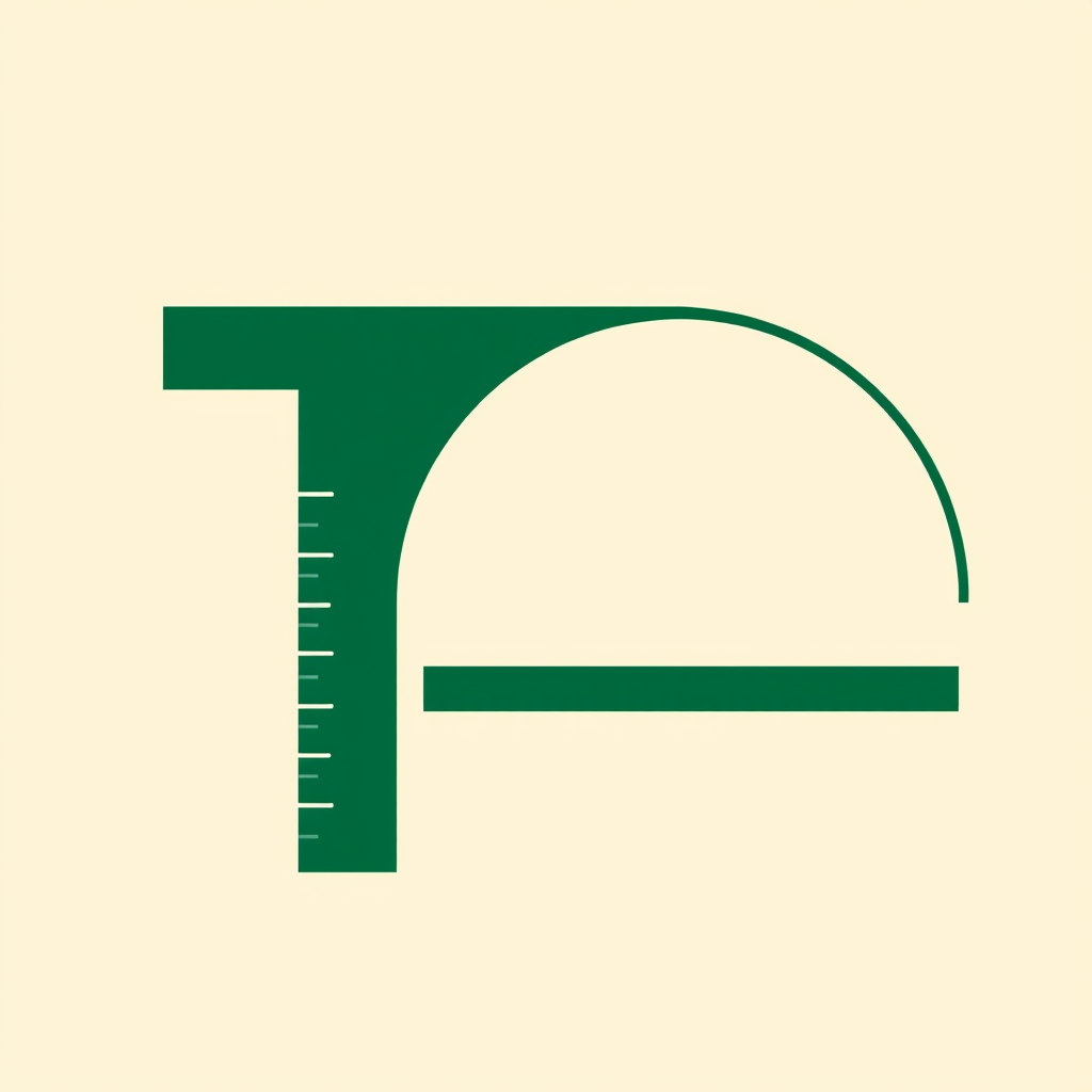 Main logo studio: Flat geometric logo icon for a nutrition app. A letter T constructed with ruler and compass from straight lines and one perfect circular arc. The hori