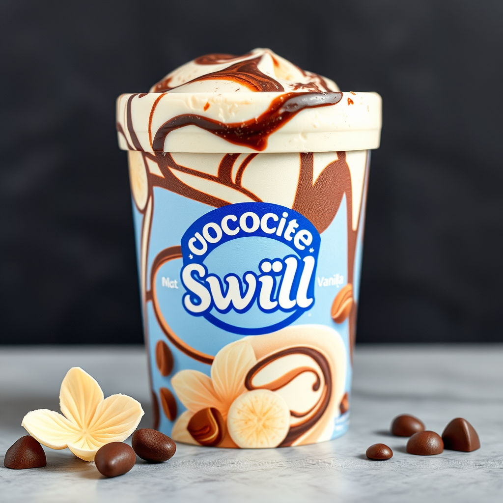 Main logo studio: The brand name chocolate vanilla swirl and is a ice cream brand and chocolate brand