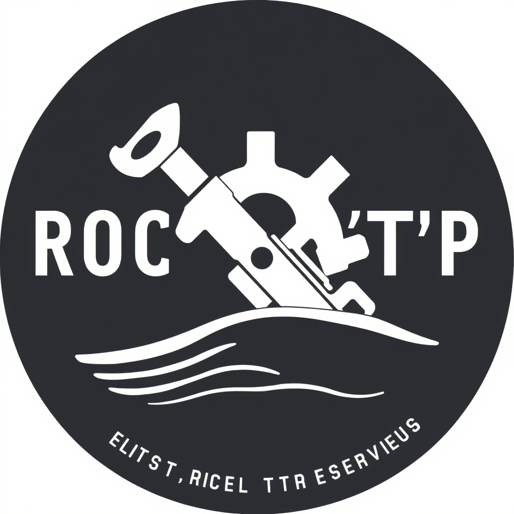 Main logo studio: logo nom ROC'TP entreprise terrassement croquis micro pelle mécanique
