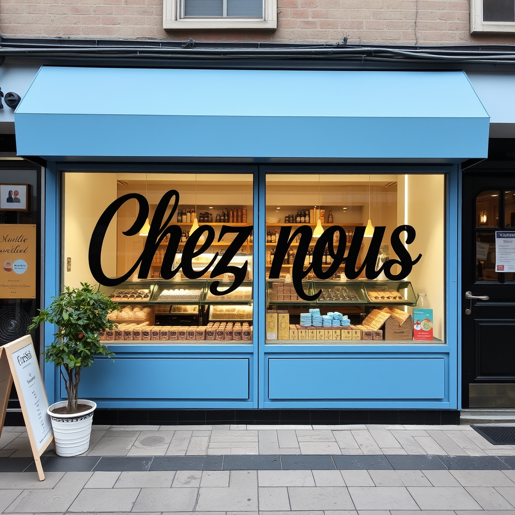 Main logo studio: Le nom de la marque: "Chez nous" Couleurs: bleus, marron, noires, beiges Thème: vente peutu manrefaire un autre presque pareille