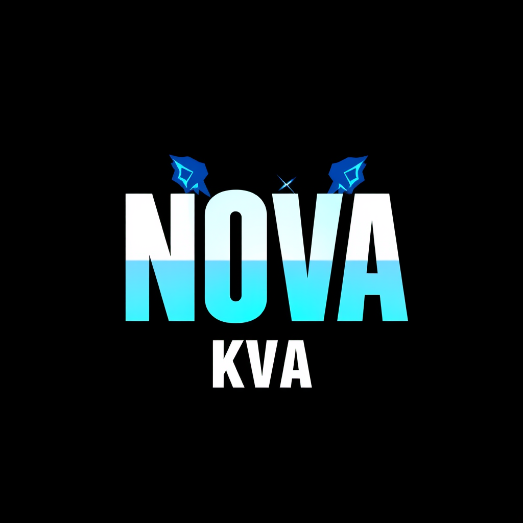Main logo studio: Name: Nova style an black background an Blue ⚡ under sn white text saying KVA the wbcnround is an black gray style