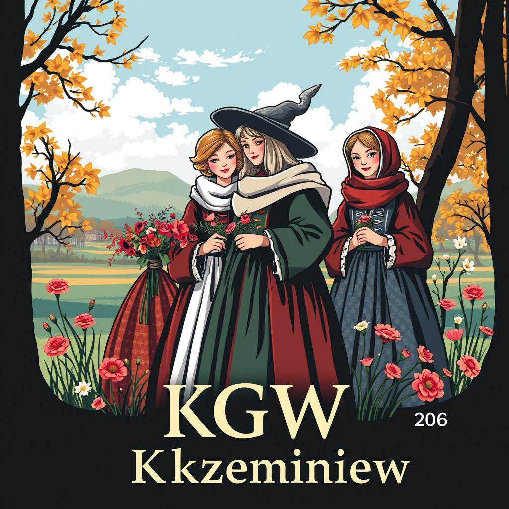 Main logo studio: Zaprojektuj wesołe i kolorowe logo „KGW Krzemieniew”, przedstawiające grupę uśmiechniętych wiejskich kobiet w pięknych polskich strojach ludowych. Wok