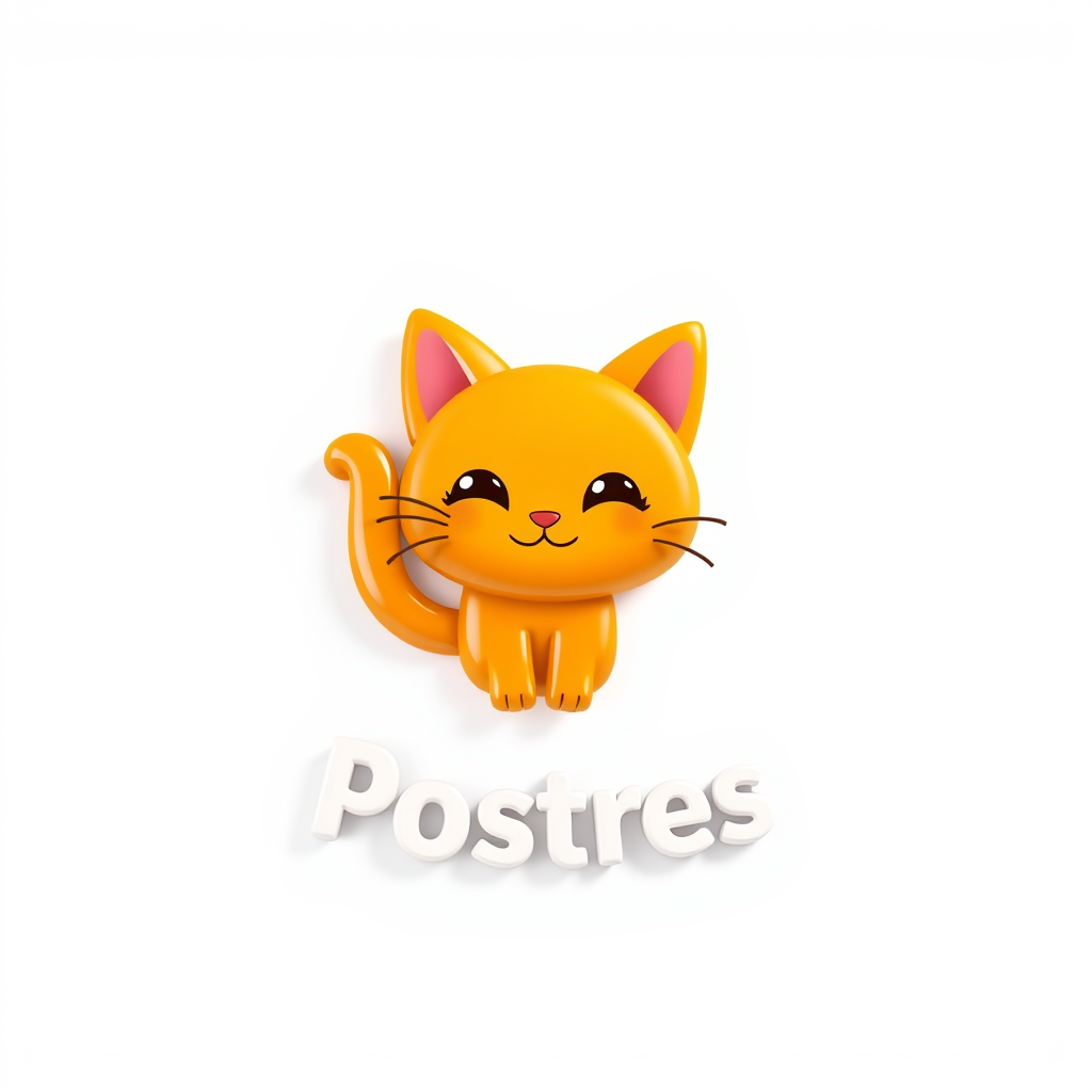 3D Logo idea: 3D logo for Podrías hacerme un logo para postres lindo relacionado con los postres que sea un gato naranja femenina al estilo de los personajes chiika
