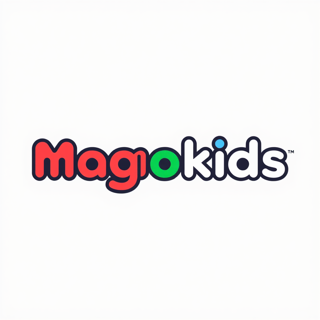 Wordmark Logo idea: wordmark logo of Magokids phone , bold clean typography, flat vector logo, centered, solid white background, high contrast, professional brand identit