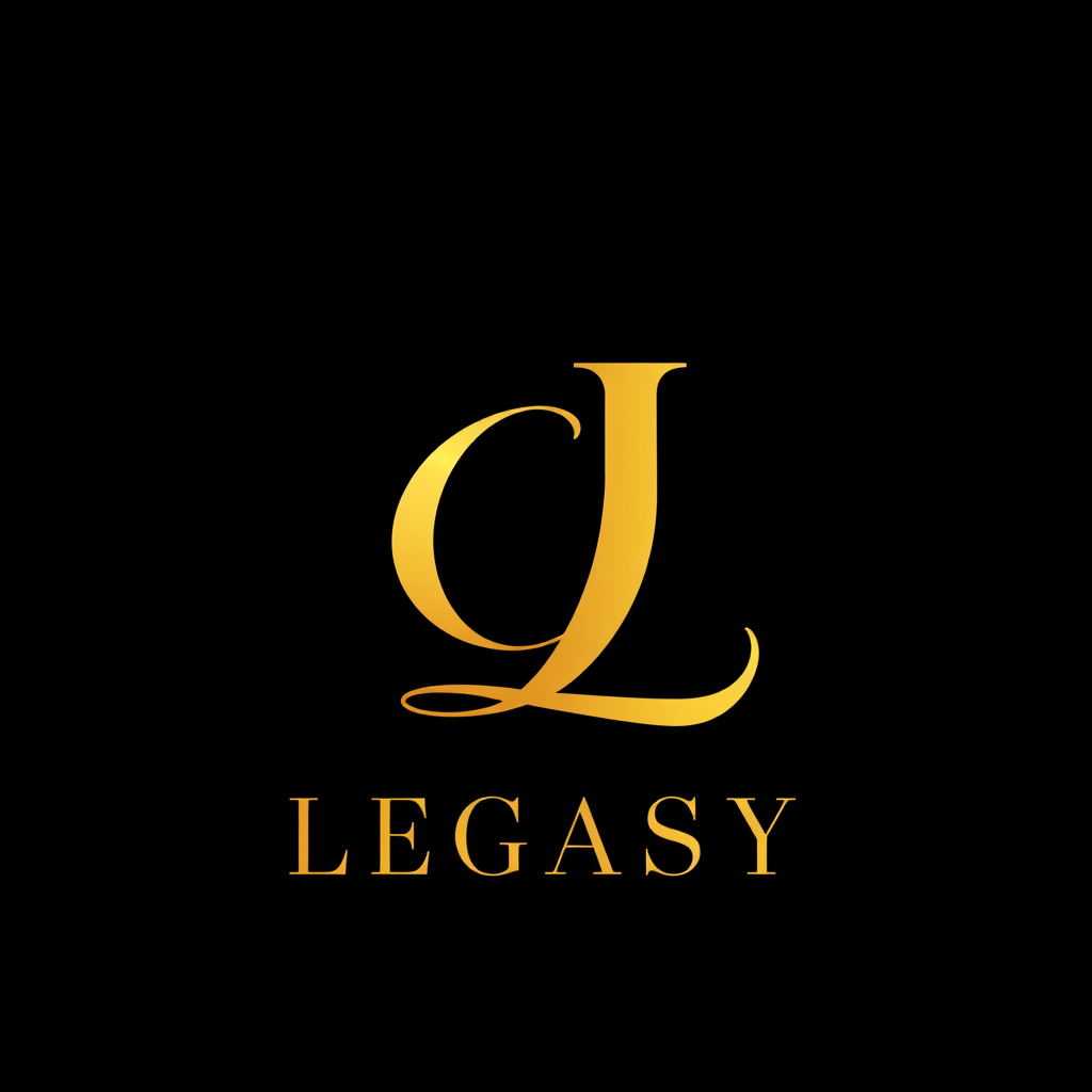 Main logo studio: elegant monogram logo combining letters G and L,down GHOST LEGACY gold, luxury brand