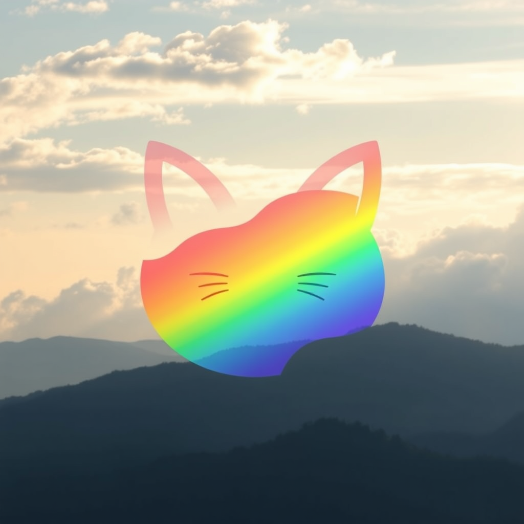 Main logo studio: Create a very cool and beautiful cat logo in the form of a rainbow in the sky.