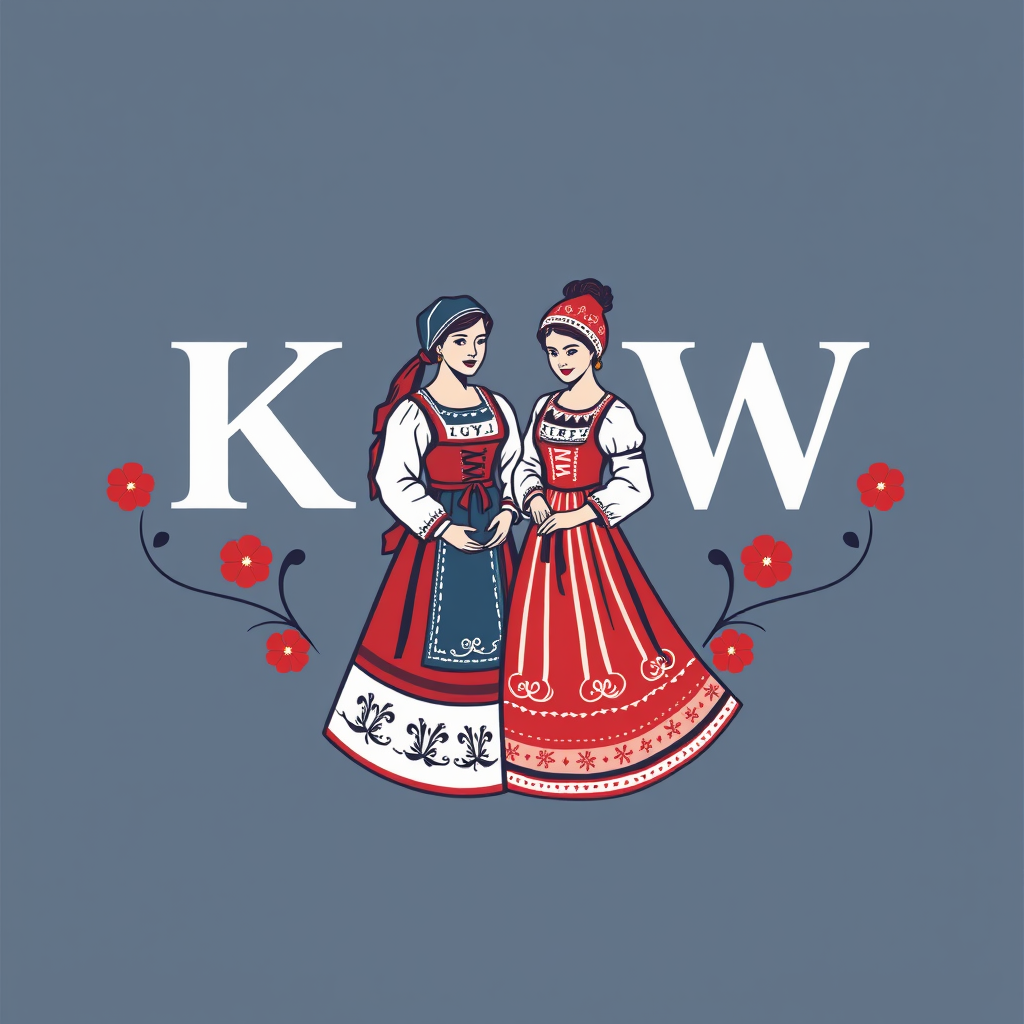 Main logo studio: Stwórz kolorowe, radosne logo dla „KGW Krzemieniew”. Polski folklor inspirowany wzorami łowickimi. Uwzględnij czerwone róże i zielone listki. Dodaj st
