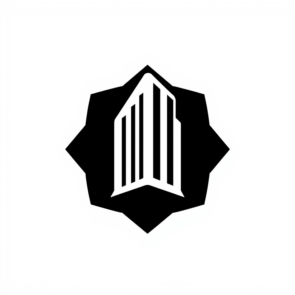 Main logo studio: Modern minimalist architecture logo, abstract monogram-like symbol made from simple geometric shapes and negative space. Unconventional, elegant, bala