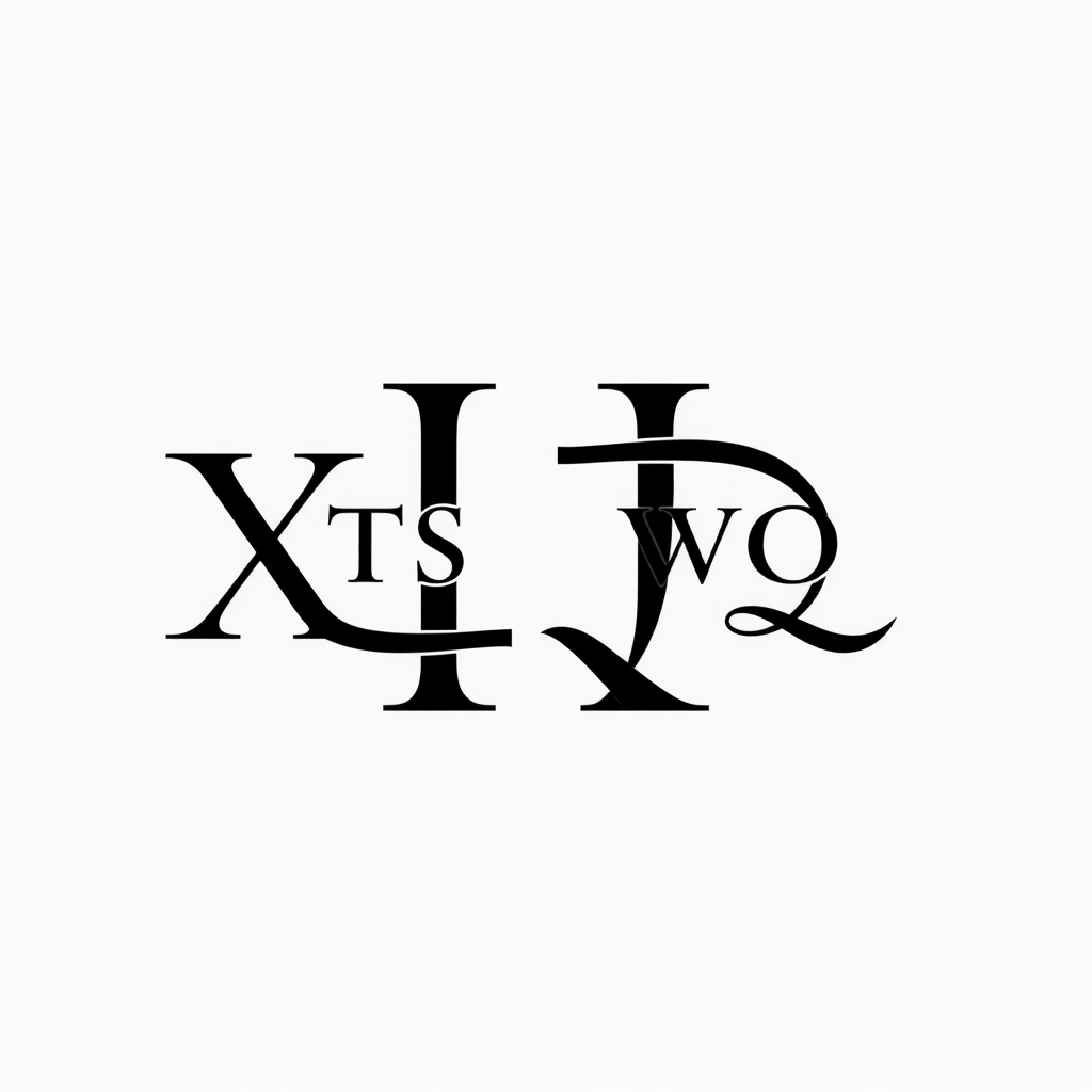 Monogram Logo idea: monogram logo combining the letters XTS WQ , elegant intertwined letterforms, flat vector logo, centered, solid white background, high contrast, luxur