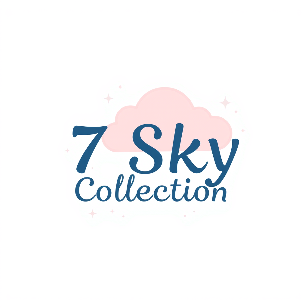 Main logo studio: Cute soft dreamy logo for "7SkyCollection", a print-on-demand shop. Pastel pink, lavender, baby blue and cream, elegant rounded typography, subtle clo